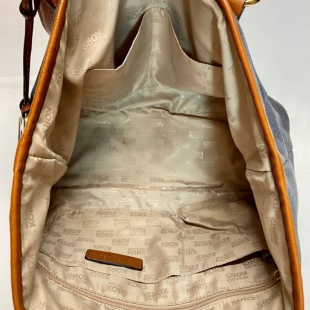 Michael Kors Canvas with Leather Trim Oversized Tote Denim & Brown Rare GUC - Picture 12 of 15